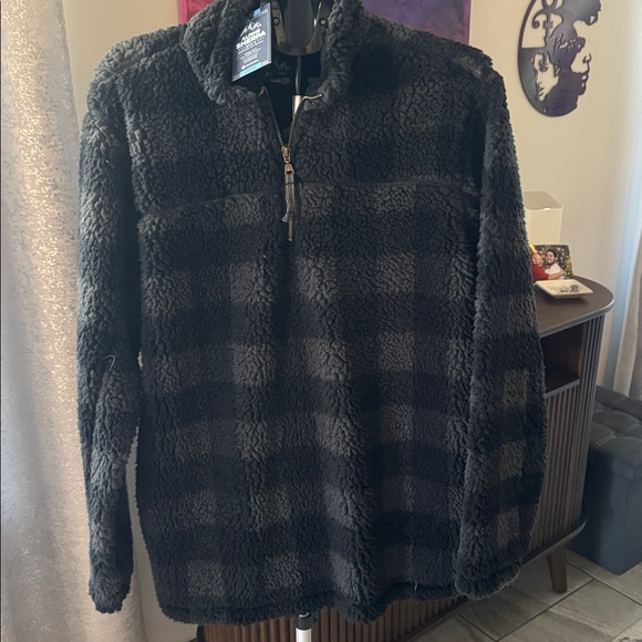 Alpine Other - Mens Cozy Alpine Sherpa Pullover Checkered Black Gray Large with Pockets NWT